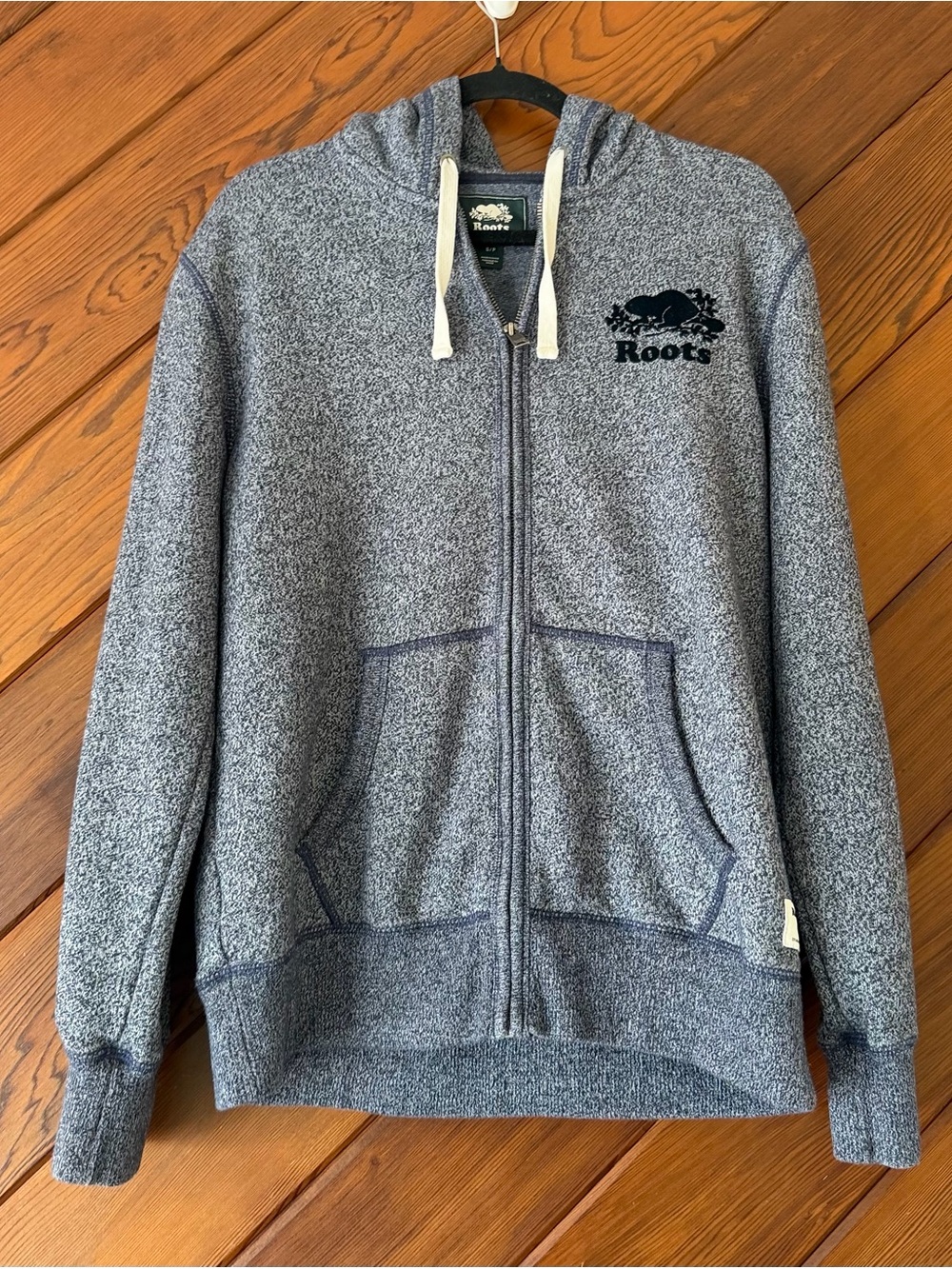 Roots Canada Men's Full Zip Hoodie Heathered Blue Beaver Logo Size Small